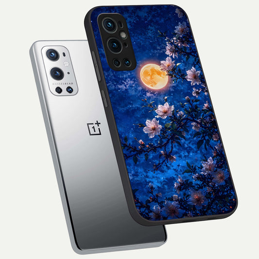  Moonlit Blossoms Night phone case For OnePlus 9 Pro showing premium glass back cover with detailed artwork