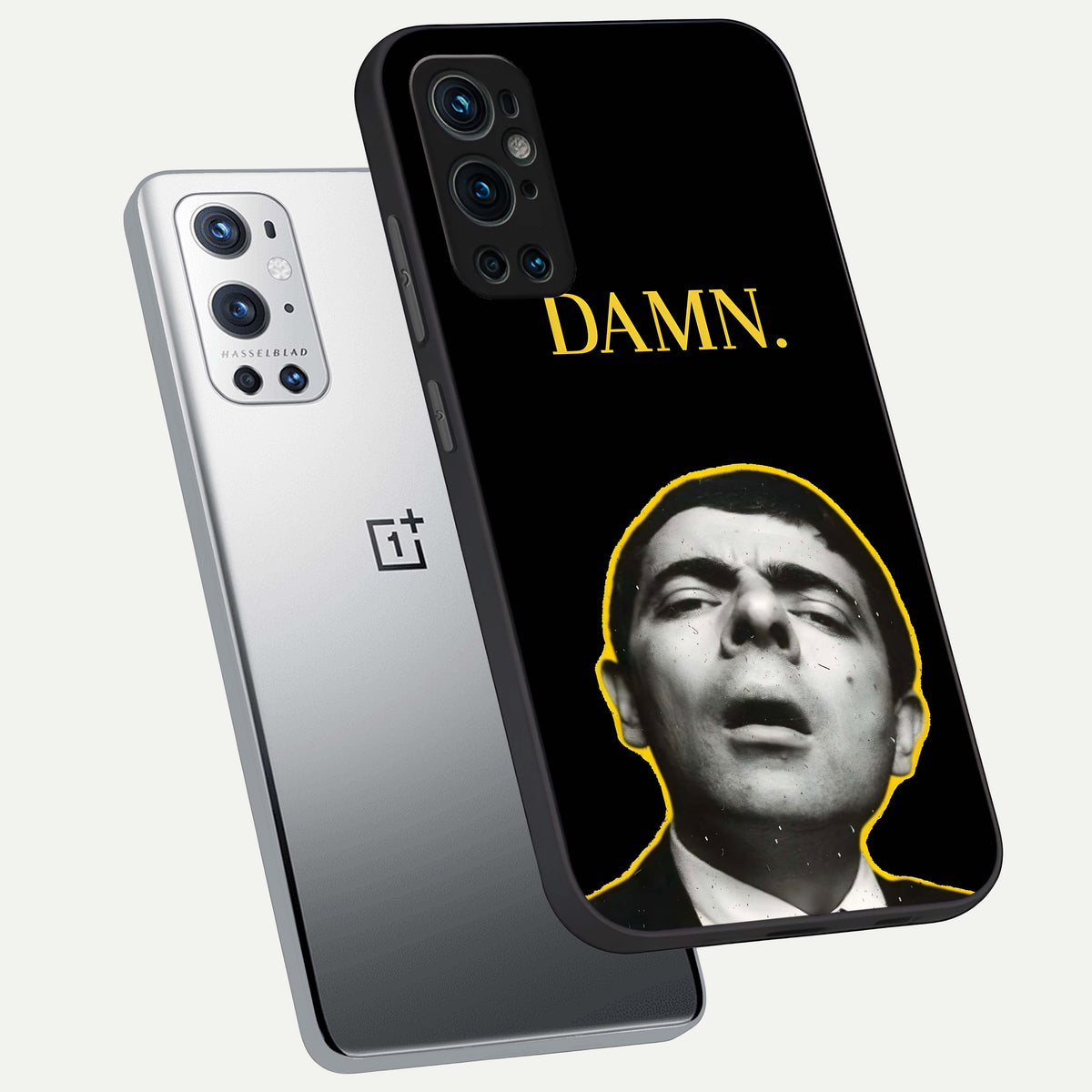  Mr Bean Damn phone case For OnePlus 9 Pro showing premium glass back cover with detailed artwork