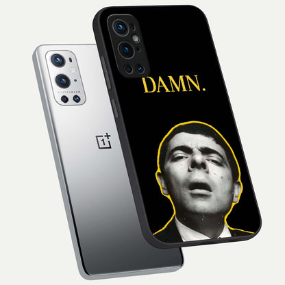  Mr Bean Damn phone case For OnePlus 9 Pro showing premium glass back cover with detailed artwork