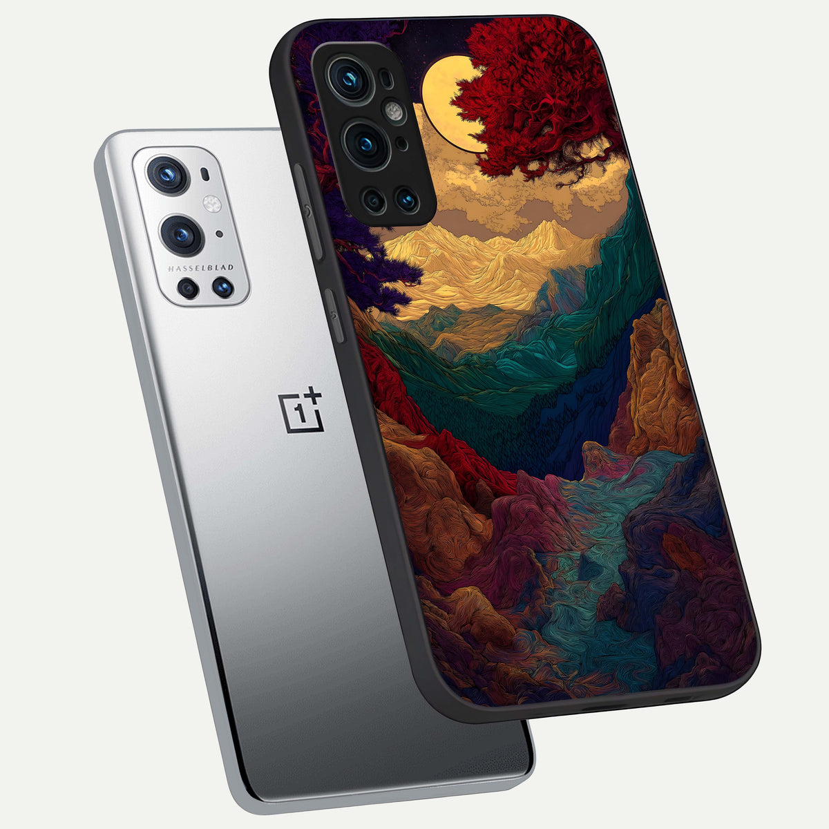  Mystic Valley Light phone case For OnePlus 9 Pro showing premium glass back cover with detailed artwork