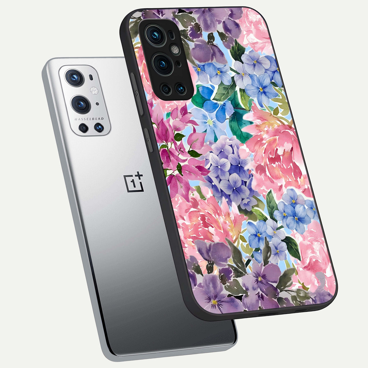  Pastel Floral Mix phone case For OnePlus 9 Pro showing premium glass back cover with detailed artwork