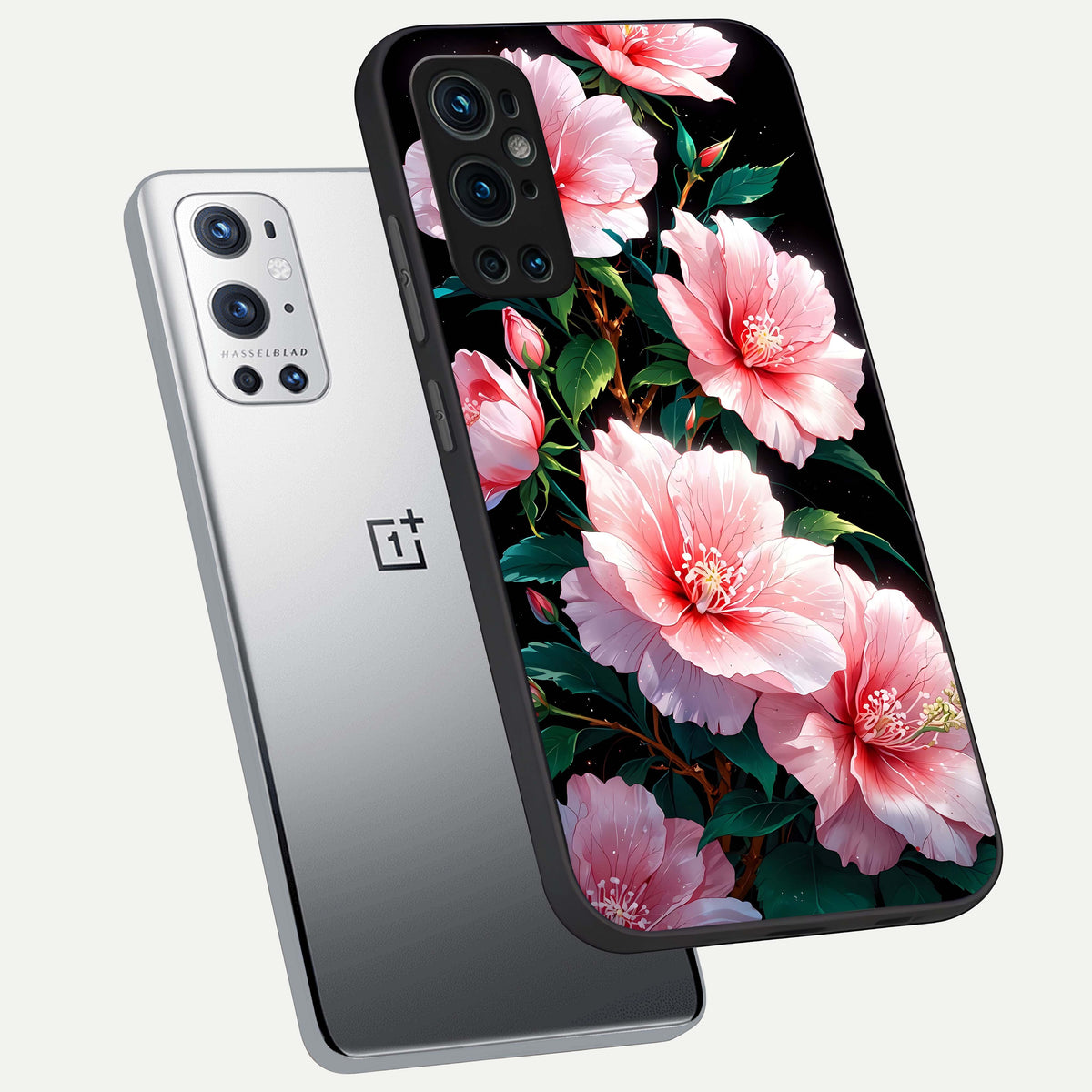 Peach Flower phone case For OnePlus 9 Pro showing premium glass back cover with detailed artwork