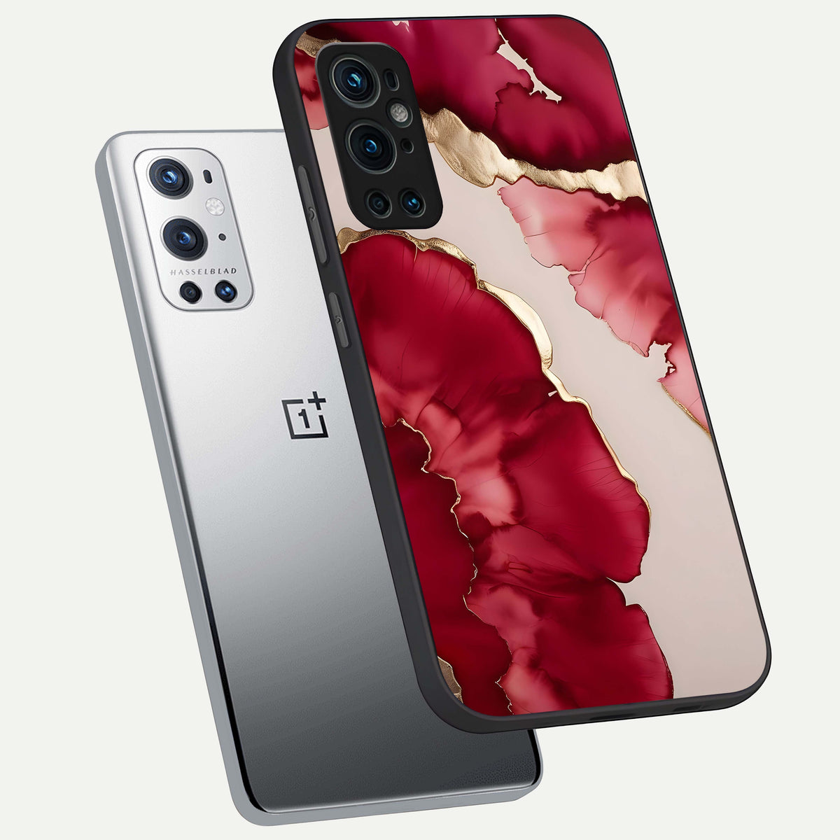  Pink And White Marble phone case For OnePlus 9 Pro showing premium glass back cover with detailed artwork