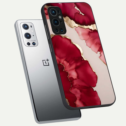  Pink And White Marble phone case For OnePlus 9 Pro showing premium glass back cover with detailed artwork
