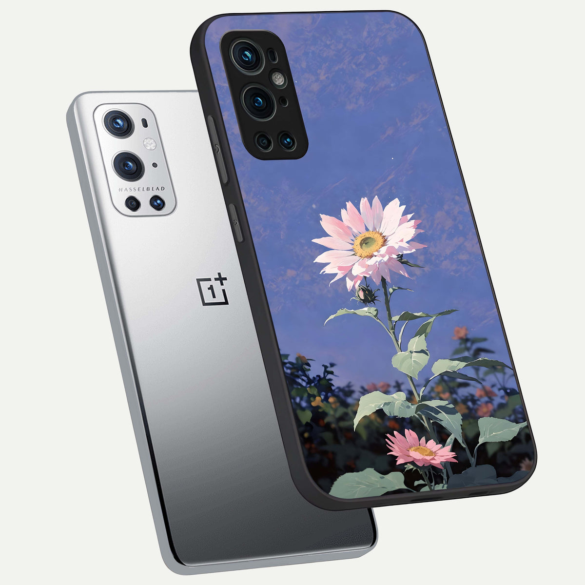  Pink Shells Outline phone case For OnePlus 9 Pro showing premium glass back cover with detailed artwork