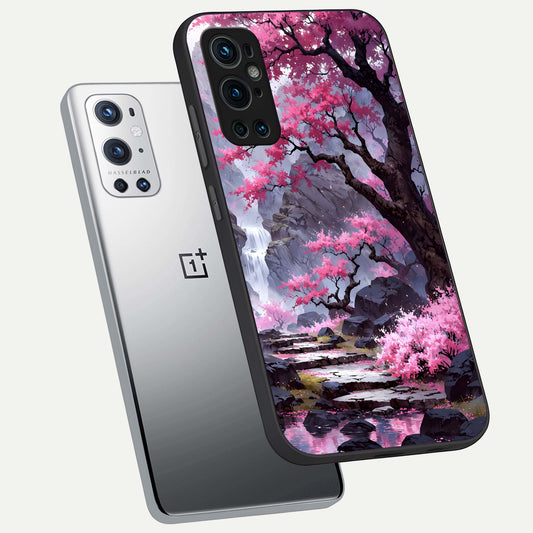  Pink Sunflower Glow phone case For OnePlus 9 Pro showing premium glass back cover with detailed artwork