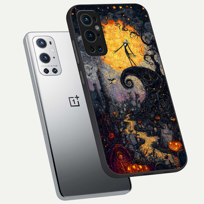  Pumpkin Moon Night phone case For OnePlus 9 Pro showing premium glass back cover with detailed artwork