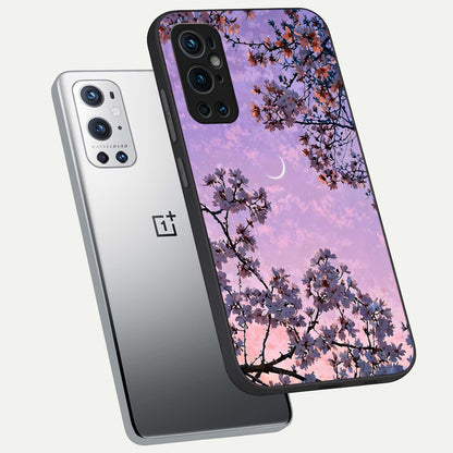  Purple Serenity Moon phone case For OnePlus 9 Pro showing premium glass back cover with detailed artwork