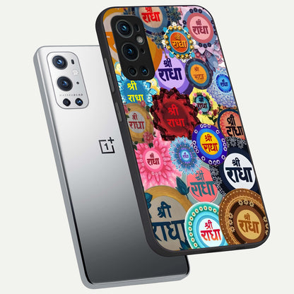  Radha Divine Bloom phone case For OnePlus 9 Pro showing premium glass back cover with detailed artwork