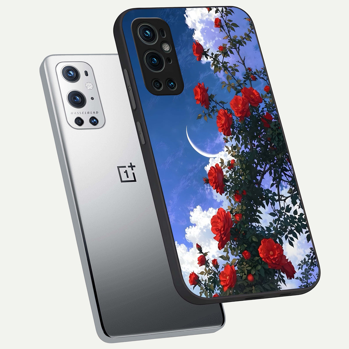  Rose Drift Flowers phone case For OnePlus 9 Pro showing premium glass back cover with detailed artwork
