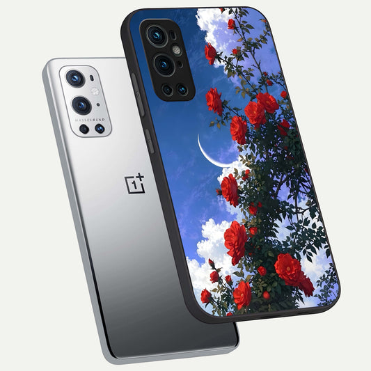  Rose Drift Flowers phone case For OnePlus 9 Pro showing premium glass back cover with detailed artwork