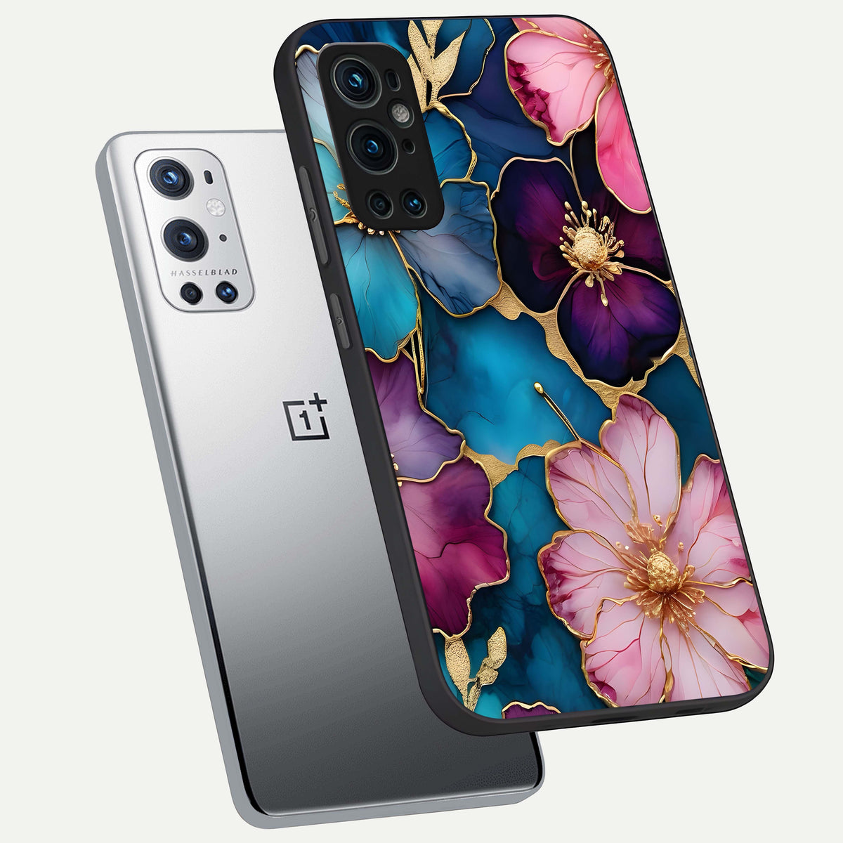  Sparkle Floral phone case For OnePlus 9 Pro showing premium glass back cover with detailed artwork