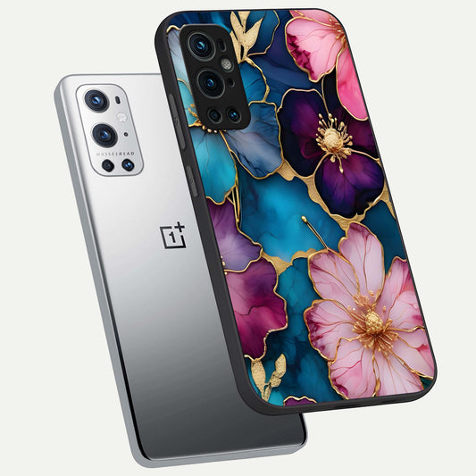  Sparkle Floral phone case For OnePlus 9 Pro showing premium glass back cover with detailed artwork
