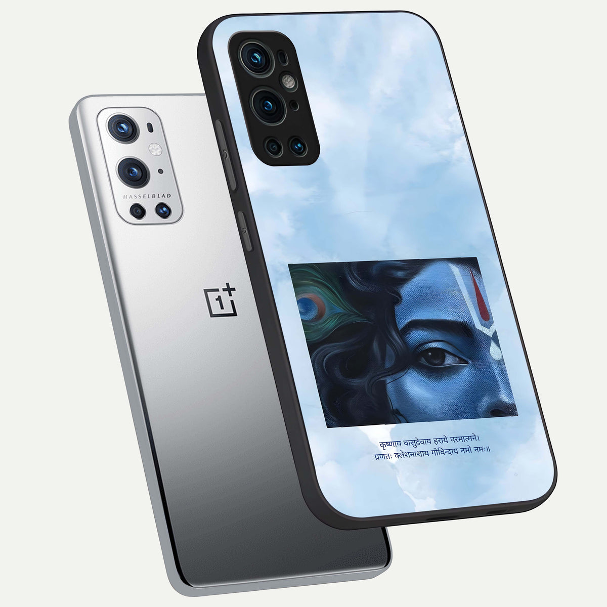  Spiritual Krishna phone case For OnePlus 9 Pro showing premium glass back cover with detailed artwork