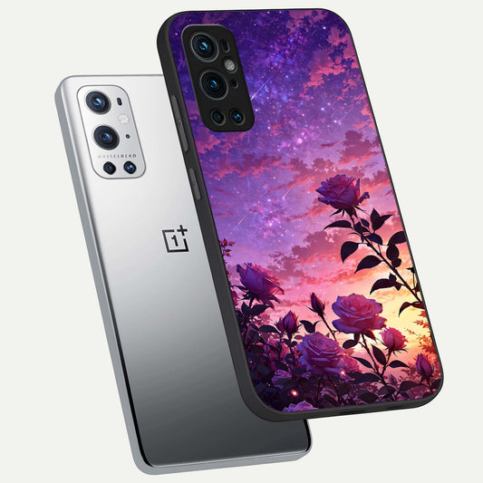  Starlit Rose Twilight phone case For OnePlus 9 Pro showing premium glass back cover with detailed artwork