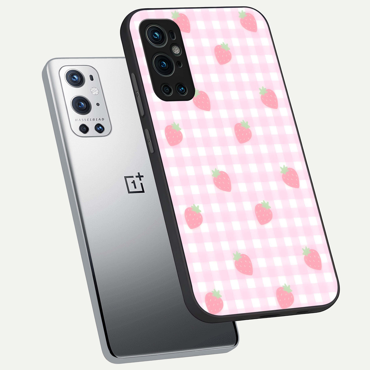  Strawberry Picnic Love phone case For OnePlus 9 Pro showing premium glass back cover with detailed artwork