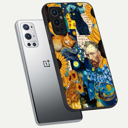  Sunflower Chic Mood Custom Name phone case For OnePlus 9 Pro showing premium glass back cover with detailed artwork