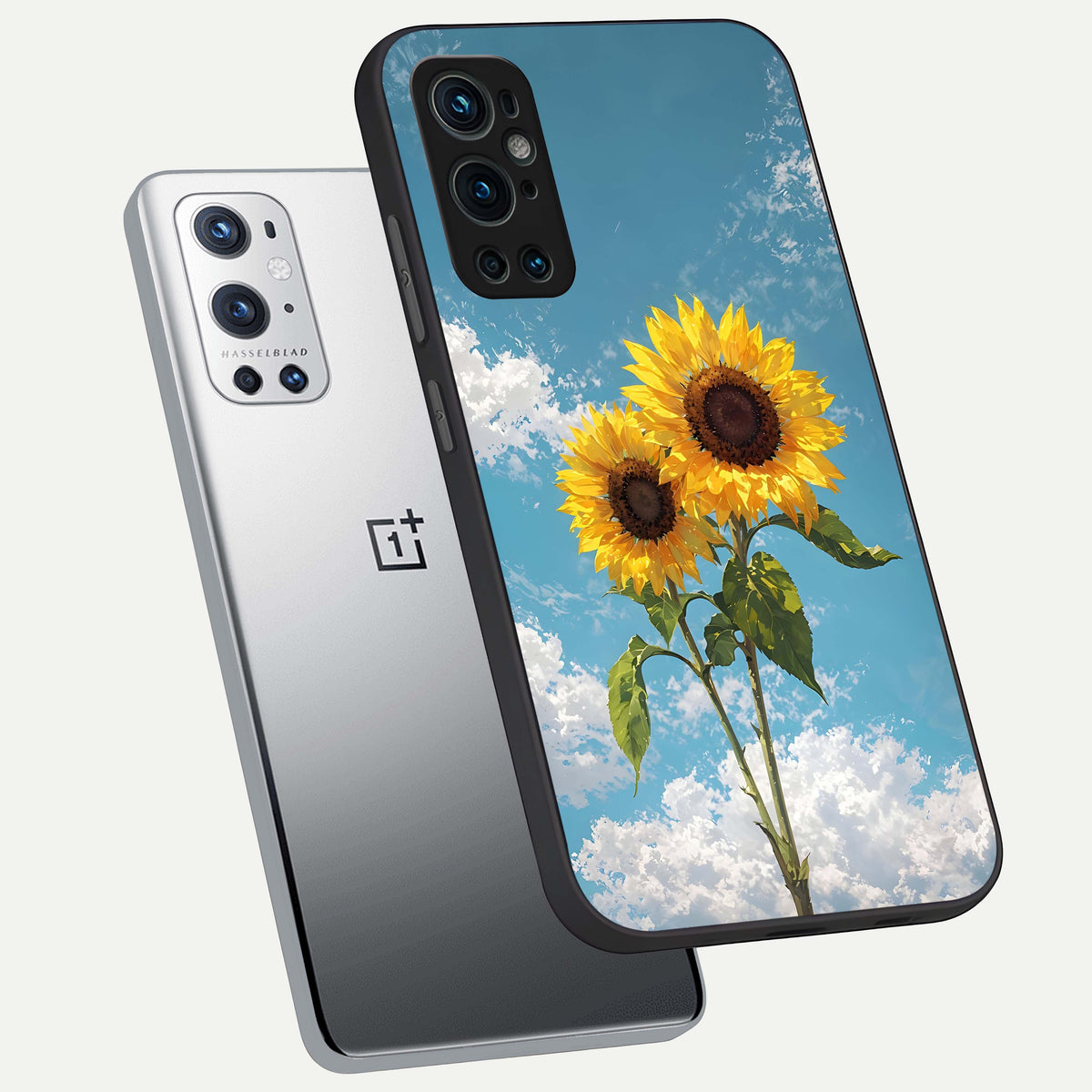  Sunlit Daisy Glow phone case For OnePlus 9 Pro showing premium glass back cover with detailed artwork