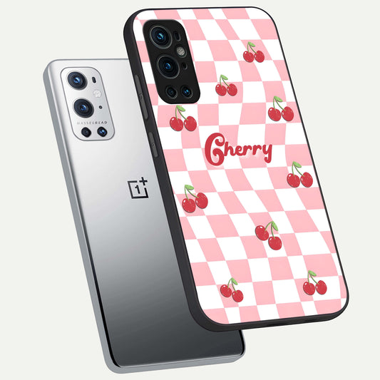  Sweet Cherry Vibes phone case For OnePlus 9 Pro showing premium glass back cover with detailed artwork