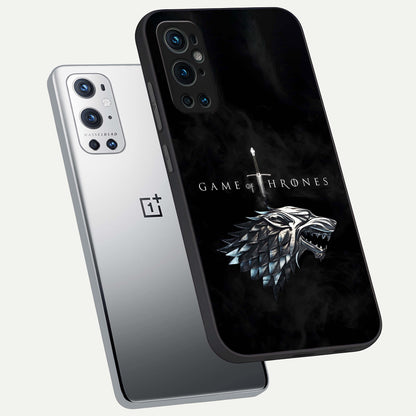  Throne Wolf Legacy phone case For OnePlus 9 Pro showing premium glass back cover with detailed artwork