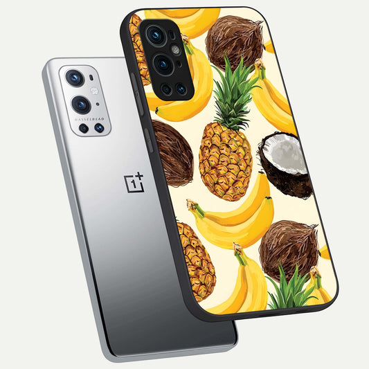  Tropical Fruit Mood phone case For OnePlus 9 Pro showing premium glass back cover with detailed artwork