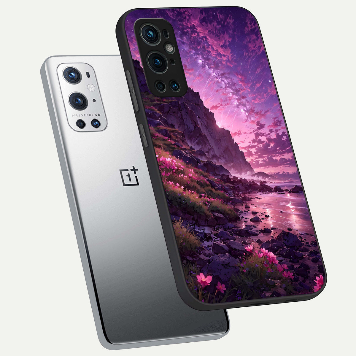  Twilight Blossom Coast phone case For OnePlus 9 Pro showing premium glass back cover with detailed artwork