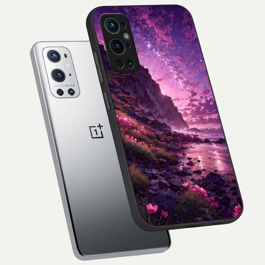  Twilight Blossom Coast phone case For OnePlus 9 Pro showing premium glass back cover with detailed artwork