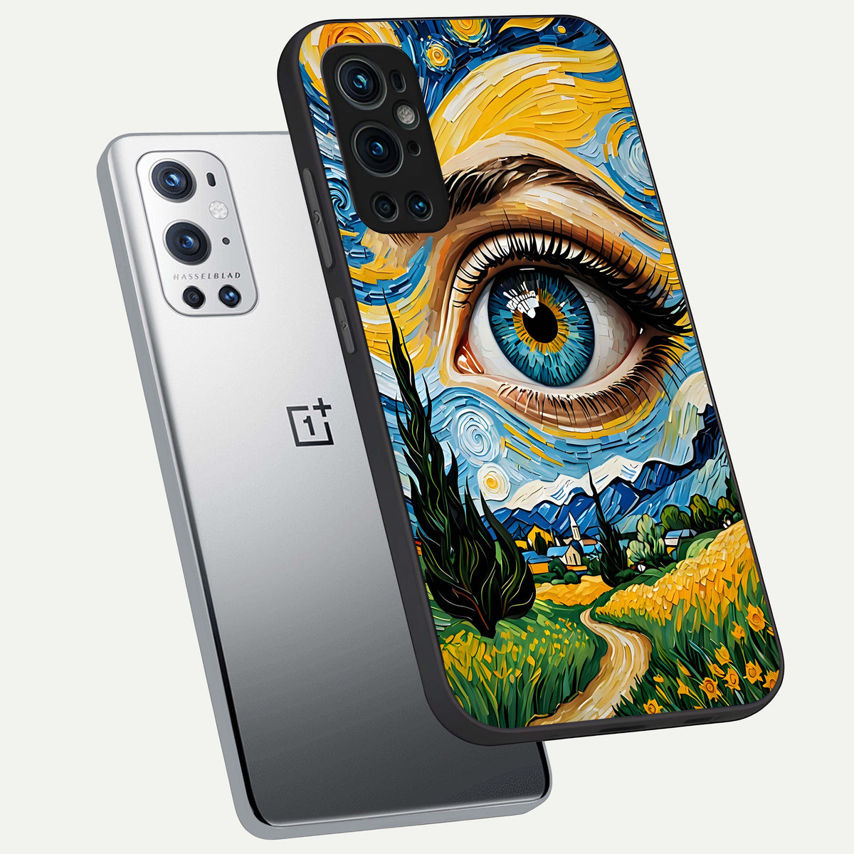  Van Gogh Eye phone case For OnePlus 9 Pro showing premium glass back cover with detailed artwork