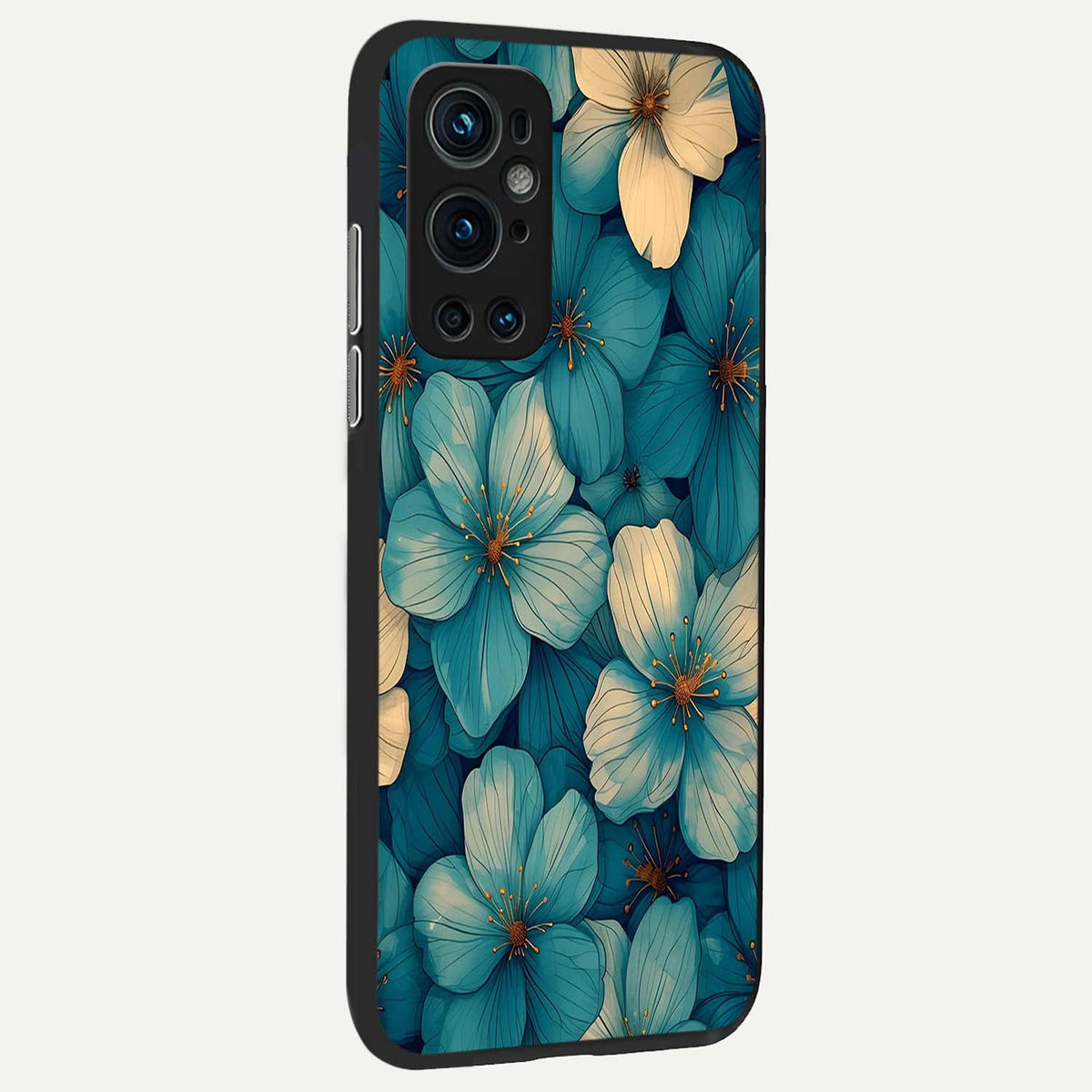  Blue Shade Floral back cover For OnePlus 9 Pro slim fit glass case with vibrant aesthetic design