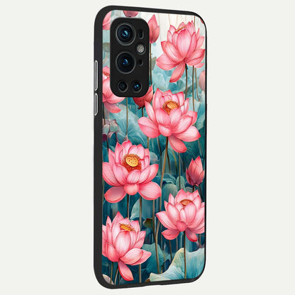  Celestial Pink Lotus back cover For OnePlus 9 Pro slim fit glass case with vibrant aesthetic design
