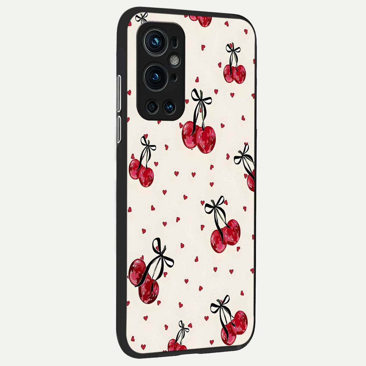  Cherry Heart Bow back cover For OnePlus 9 Pro slim fit glass case with vibrant aesthetic design