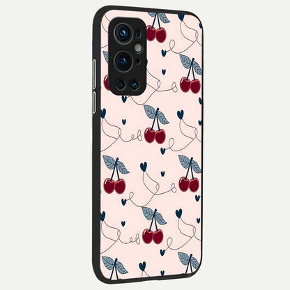  Cherry Heart Line back cover For OnePlus 9 Pro slim fit glass case with vibrant aesthetic design