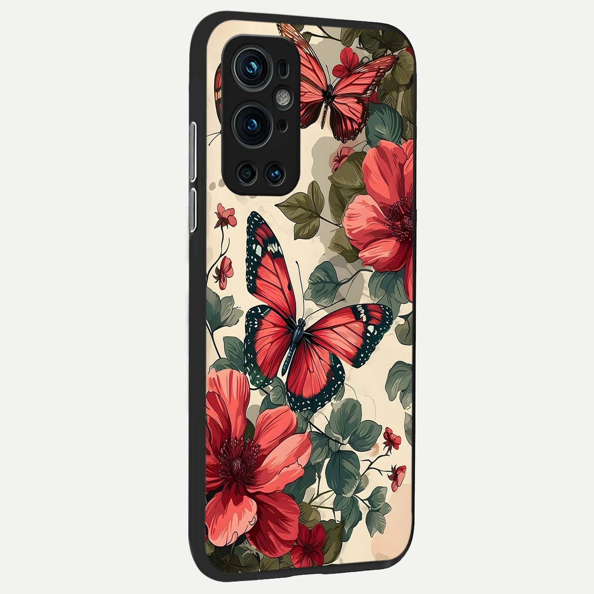  Crimson Butterfly Garden back cover For OnePlus 9 Pro slim fit glass case with vibrant aesthetic design