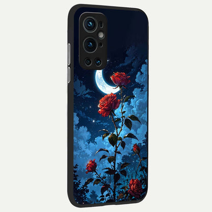  Crimson Rose Moon back cover For OnePlus 9 Pro slim fit glass case with vibrant aesthetic design