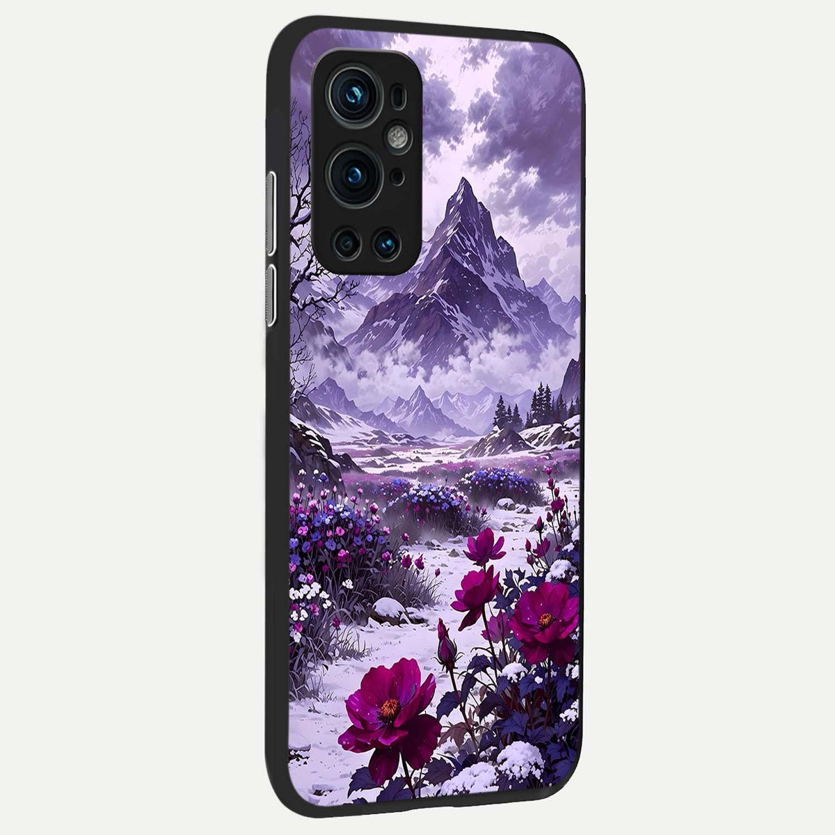  Flower Mountain View back cover For OnePlus 9 Pro slim fit glass case with vibrant aesthetic design