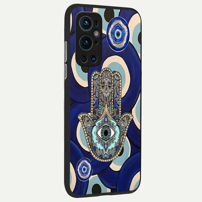  Hamsa Divine Guard back cover For OnePlus 9 Pro slim fit glass case with vibrant aesthetic design