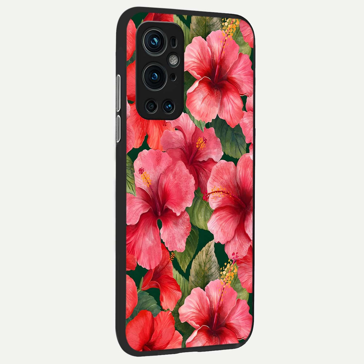  Hibiscus Pattern back cover For OnePlus 9 Pro slim fit glass case with vibrant aesthetic design