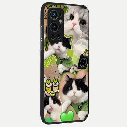  Matcha Cats Mood back cover For OnePlus 9 Pro slim fit glass case with vibrant aesthetic design