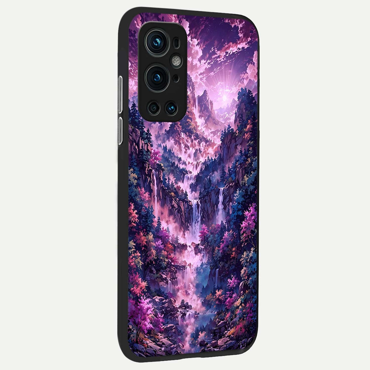  Mystic Cascade Peaks back cover For OnePlus 9 Pro slim fit glass case with vibrant aesthetic design