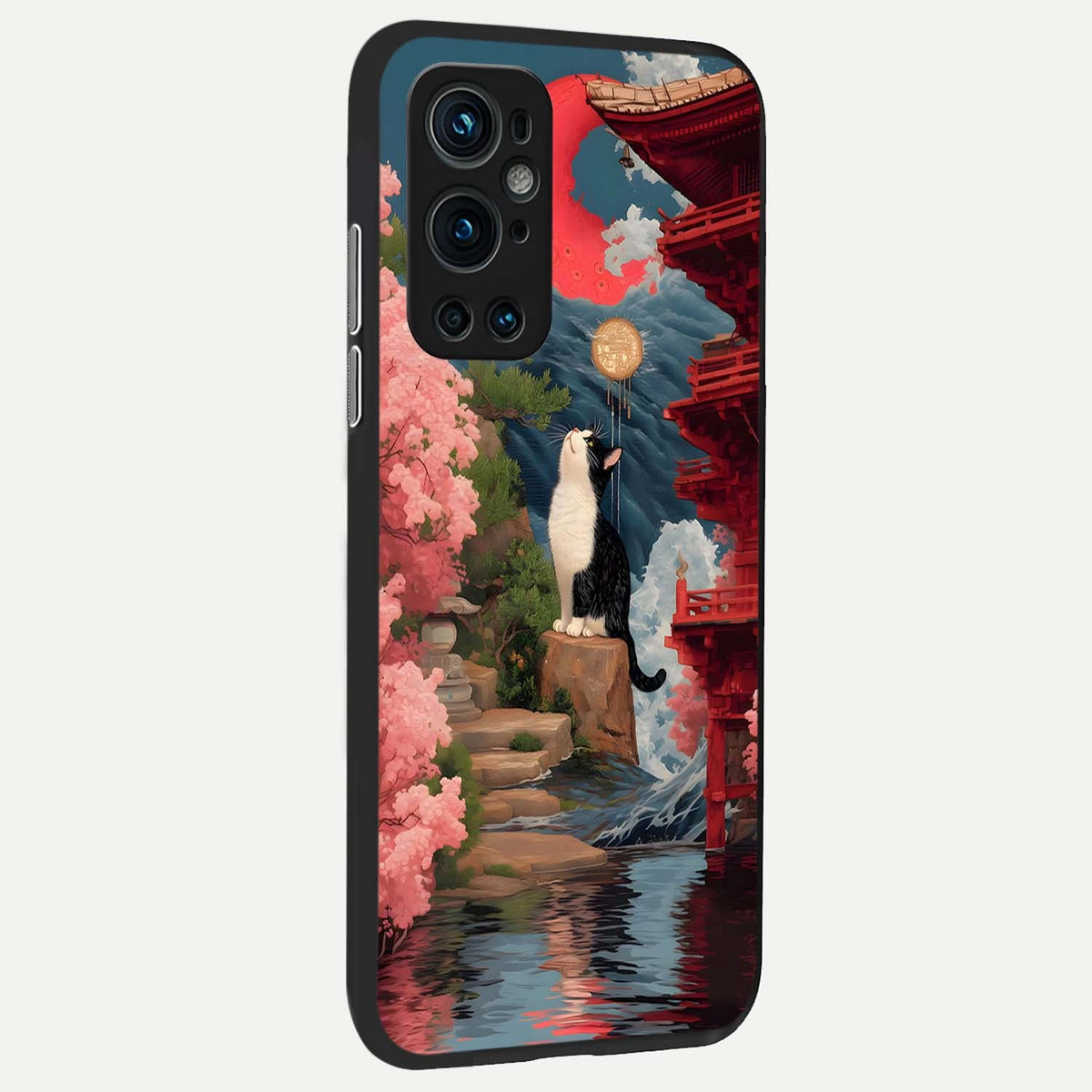  Temple Cat Scenery back cover For OnePlus 9 Pro slim fit glass case with vibrant aesthetic design