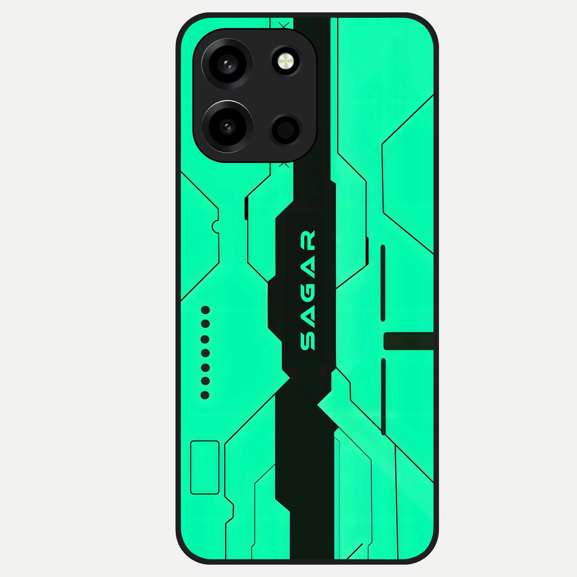  Aqua Tech CYBERPUNK Custom Name Glass Case For Oneplus Nord 6 back cover – full design glossy printed glass finish