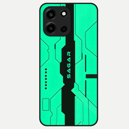  Aqua Tech CYBERPUNK Custom Name Glass Case For Oneplus Nord 6 back cover – full design glossy printed glass finish