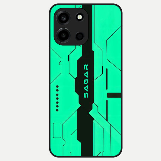  Aqua Tech CYBERPUNK Custom Name Glass Case For Oneplus Nord 6 back cover – full design glossy printed glass finish