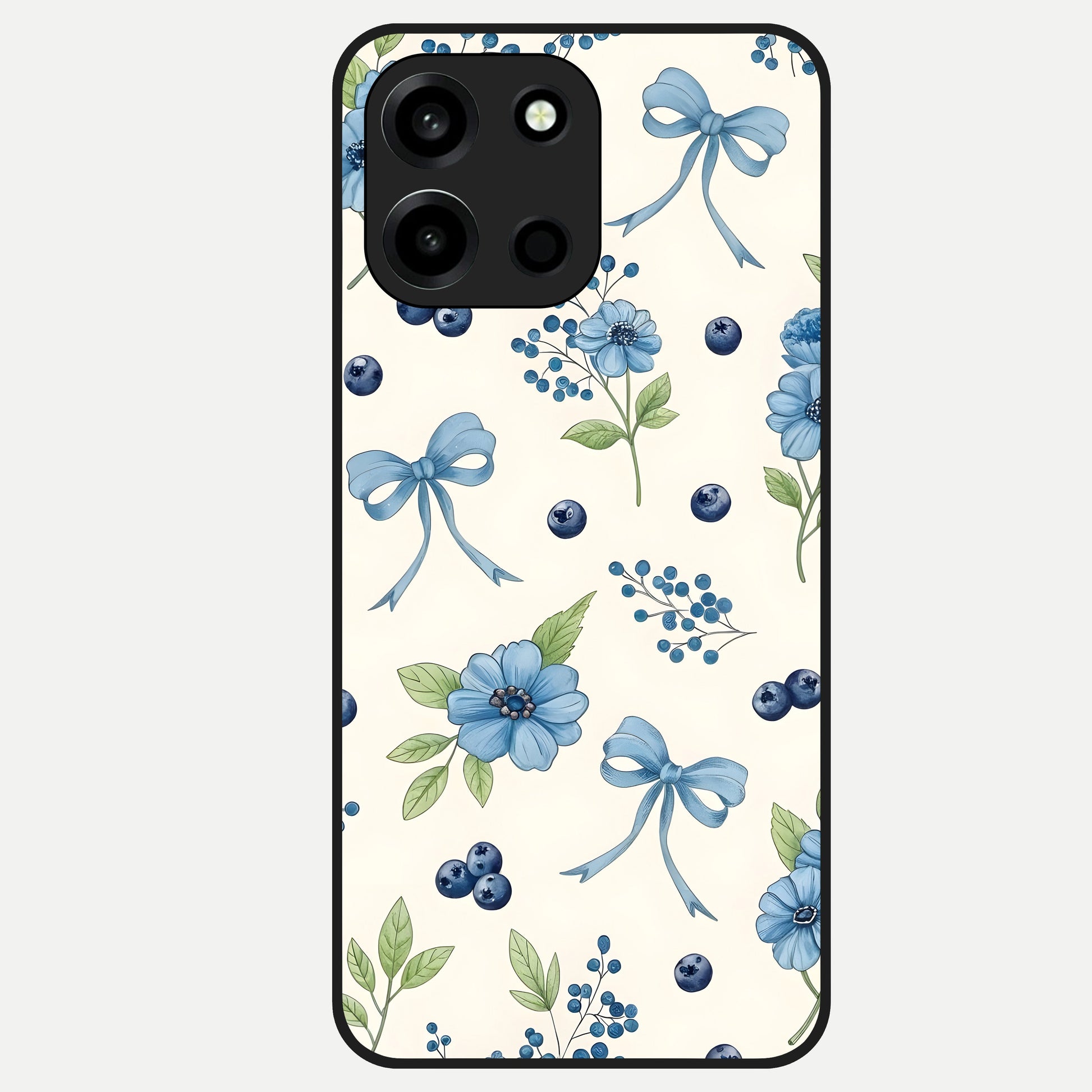  Blue Flower And Bow Glass Case For Oneplus Nord 6 back cover – full design glossy printed glass finish