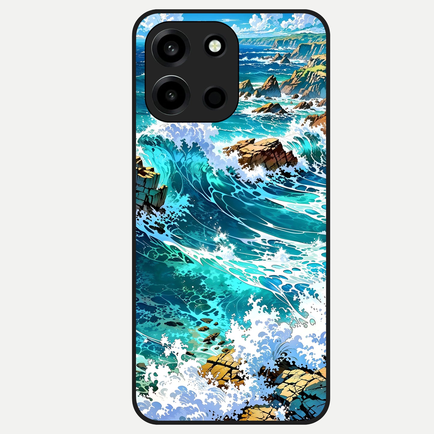  Coastal Blue Waves Glass Case For Oneplus Nord 6 back cover – full design glossy printed glass finish