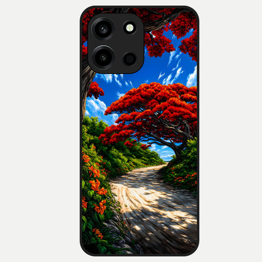  Red Trees Pathway Glass Case For Oneplus Nord 6 back cover – full design glossy printed glass finish