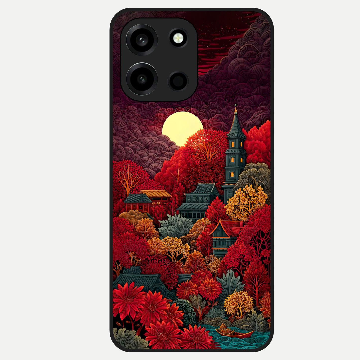  Scarlet Autumn Temple Glass Case For Oneplus Nord 6 back cover – full design glossy printed glass finish