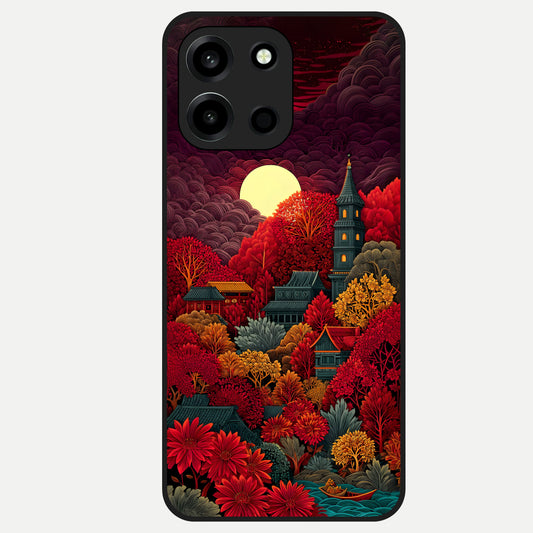  Scarlet Autumn Temple Glass Case For Oneplus Nord 6 back cover – full design glossy printed glass finish