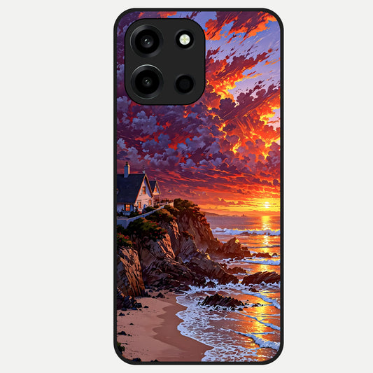  Sunset House By Sea Glass Case For Oneplus Nord 6 back cover – full design glossy printed glass finish