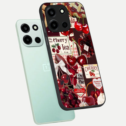  Aesthetic Cherry Tea phone case For Oneplus Nord 6 showing premium glass back cover with detailed artwork